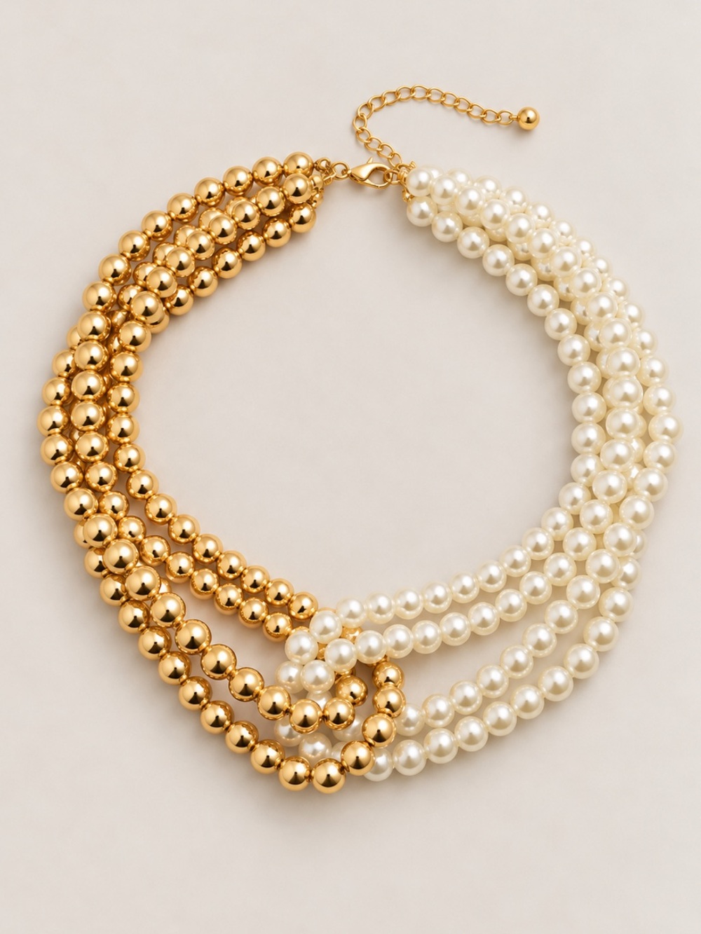 New! Pearl Gold Beaded Mixed Layered Chain Statement Necklace NWOT